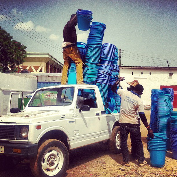 This morning in Ghana CWS staff loaded Shak's jeep with safe storage containers for the Summer Fellowship villages!