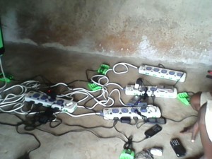 Cell phones and batteries charging in Jangarayili